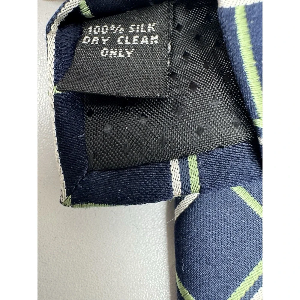 Vtg Y2K Pierre Cardin 100%‎ Silk Tie Navy Green Plaid Classic Necktie